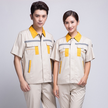 米色拼黄色工作服AD09-1